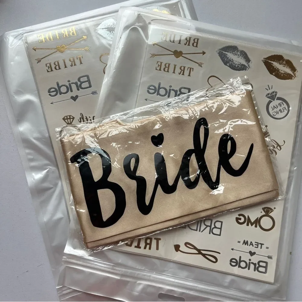 Bride Sash and Tattoo Set - Gold and Black